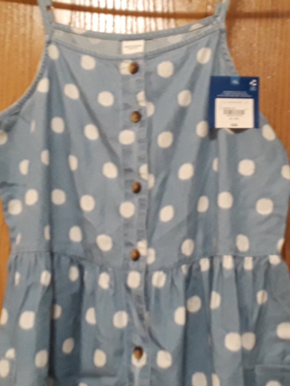 Arizona Girls XL 18 1/2 Blue Chambray Polka Dot Jumper Dress Button Front NWT